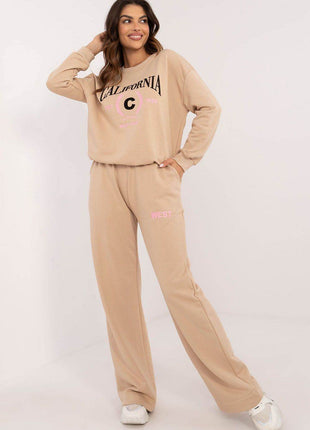 Women's Casual Cotton Set with Printed Sweatshirt & High-Waisted Pants - MimiStylez