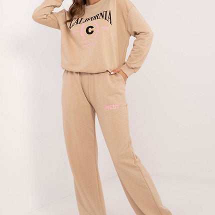 Women's Casual Cotton Set with Printed Sweatshirt & High-Waisted Pants - MimiStylez