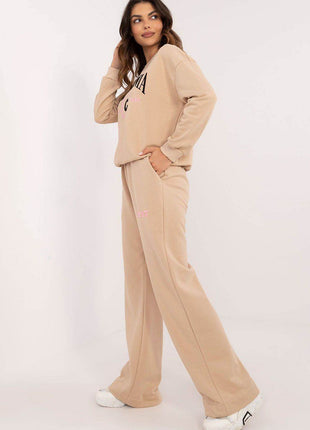 Women's Casual Cotton Set with Printed Sweatshirt & High-Waisted Pants - MimiStylez