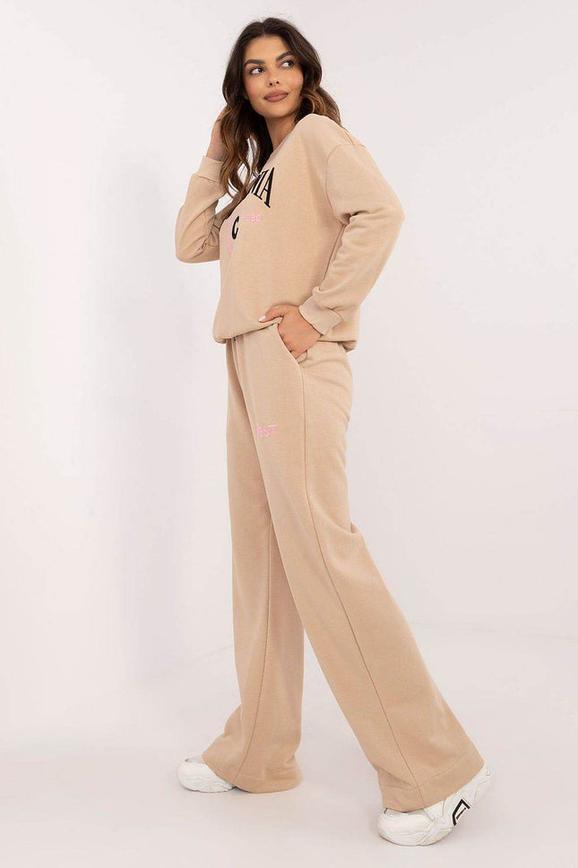 Women's Casual Cotton Set with Printed Sweatshirt & High-Waisted Pants - MimiStylez