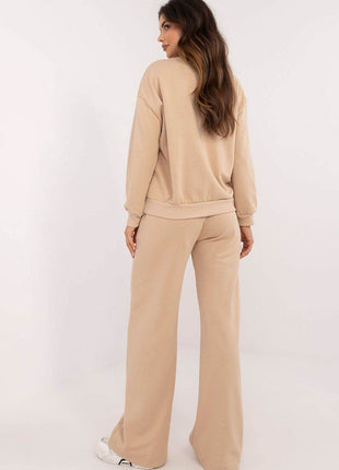 Women's Casual Cotton Set with Printed Sweatshirt & High-Waisted Pants - MimiStylez