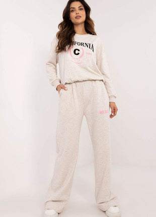 Women's Casual Cotton Set with Printed Sweatshirt & High-Waisted Pants - MimiStylez