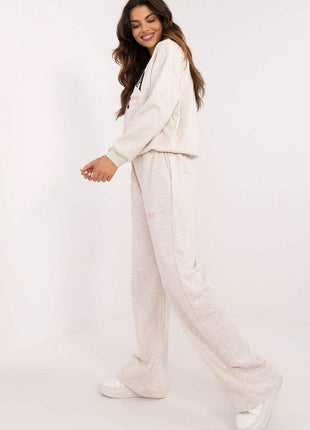 Women's Casual Cotton Set with Printed Sweatshirt & High-Waisted Pants - MimiStylez