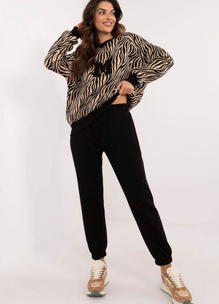 Women's Cotton 2-Piece Animal Print Lounge Set - Sweatshirt & High-Waisted Pants - MimiStylez
