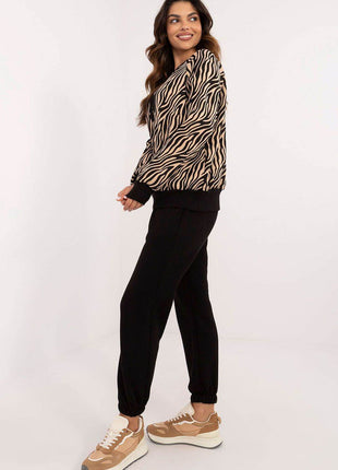 Women's Cotton 2-Piece Animal Print Lounge Set - Sweatshirt & High-Waisted Pants - MimiStylez