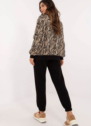 Women's Cotton 2-Piece Animal Print Lounge Set - Sweatshirt & High-Waisted Pants - MimiStylez