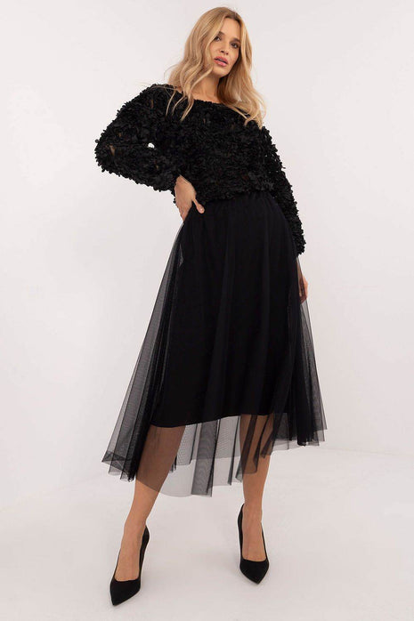 Flared Tulle Midi Skirt with Elastic Waist and Lining - MimiStylez