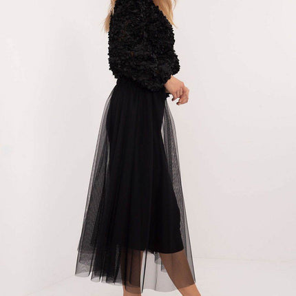 Flared Tulle Midi Skirt with Elastic Waist and Lining - MimiStylez