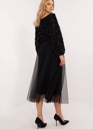Flared Tulle Midi Skirt with Elastic Waist and Lining - MimiStylez