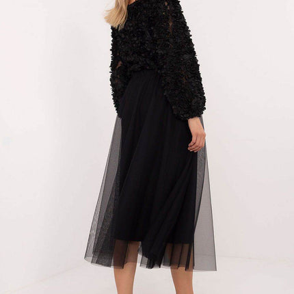 Flared Tulle Midi Skirt with Elastic Waist and Lining - MimiStylez