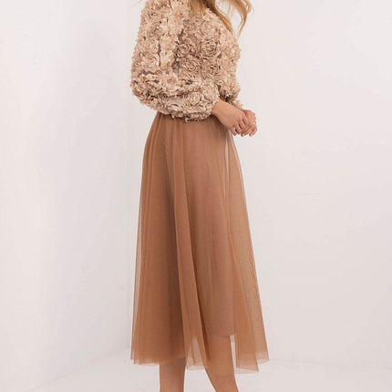 Flared Tulle Midi Skirt with Elastic Waist and Lining - MimiStylez