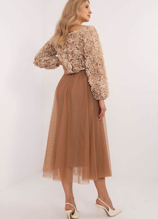 Flared Tulle Midi Skirt with Elastic Waist and Lining - MimiStylez