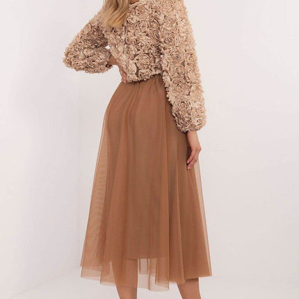 Flared Tulle Midi Skirt with Elastic Waist and Lining - MimiStylez