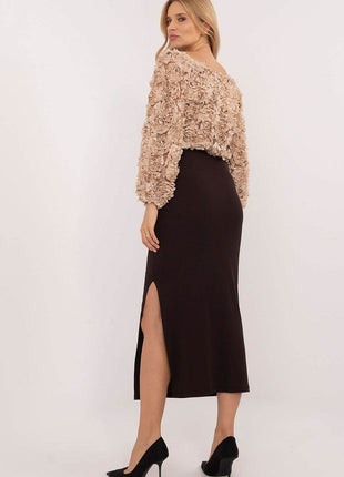Ribbed Pencil Midi Skirt with Slit - MimiStylez