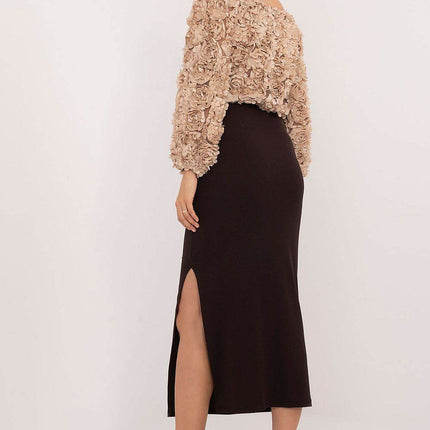 Ribbed Pencil Midi Skirt with Slit - MimiStylez