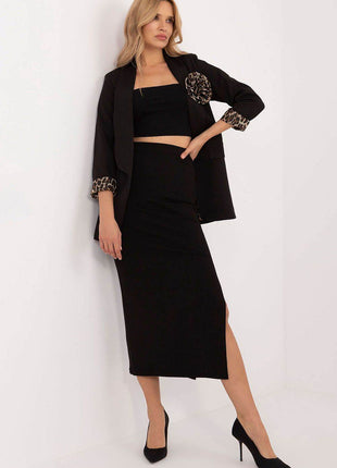 Ribbed Pencil Midi Skirt with Slit - MimiStylez
