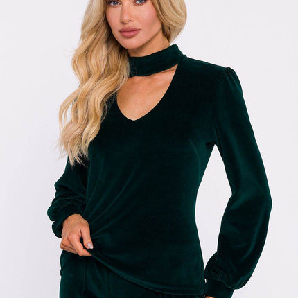 Velour Halter Cotton Blouse with Wide Sleeves and Buttoned Back - MimiStylez
