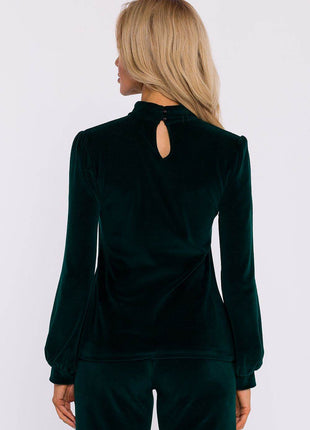 Velour Halter Cotton Blouse with Wide Sleeves and Buttoned Back - MimiStylez