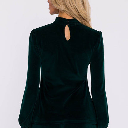 Velour Halter Cotton Blouse with Wide Sleeves and Buttoned Back - MimiStylez