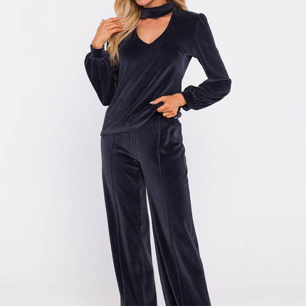Velour Halter Cotton Blouse with Wide Sleeves and Buttoned Back - MimiStylez