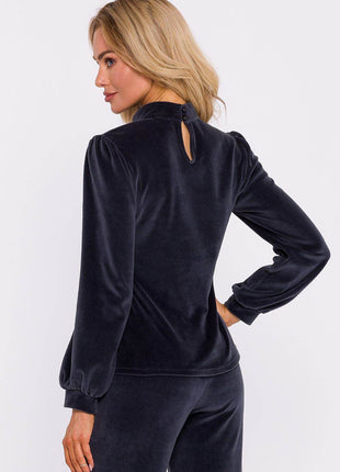 Velour Halter Cotton Blouse with Wide Sleeves and Buttoned Back - MimiStylez