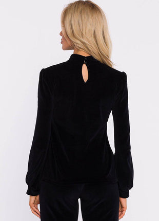 Velour Halter Cotton Blouse with Wide Sleeves and Buttoned Back - MimiStylez