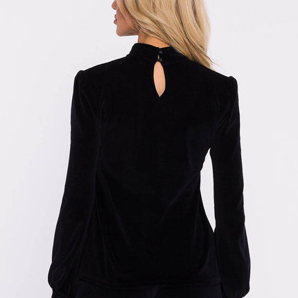 Velour Halter Cotton Blouse with Wide Sleeves and Buttoned Back - MimiStylez