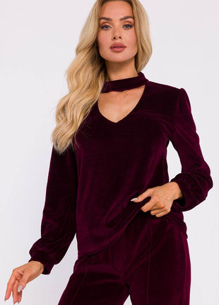 Velour Halter Cotton Blouse with Wide Sleeves and Buttoned Back - MimiStylez