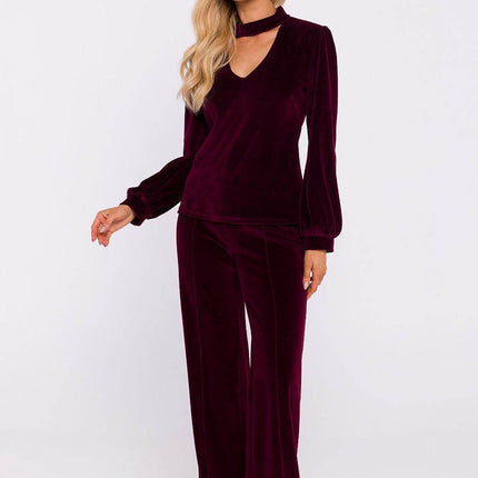 Velour Halter Cotton Blouse with Wide Sleeves and Buttoned Back - MimiStylez