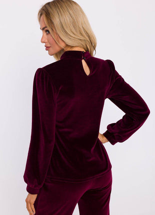 Velour Halter Cotton Blouse with Wide Sleeves and Buttoned Back - MimiStylez