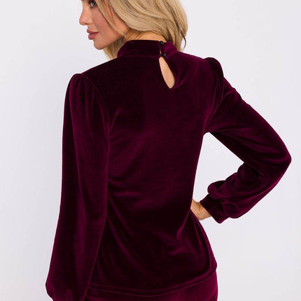 Velour Halter Cotton Blouse with Wide Sleeves and Buttoned Back - MimiStylez