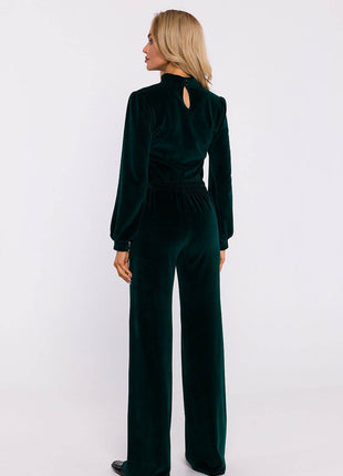 Wide-Leg Cotton Pants with Front Stitching and Elastic Waist - MimiStylez