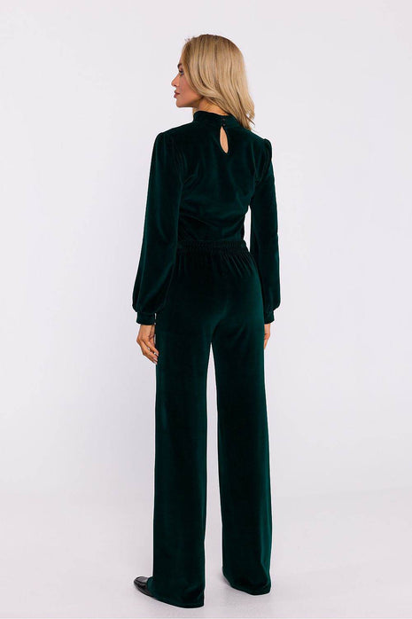 Wide-Leg Cotton Pants with Front Stitching and Elastic Waist - MimiStylez