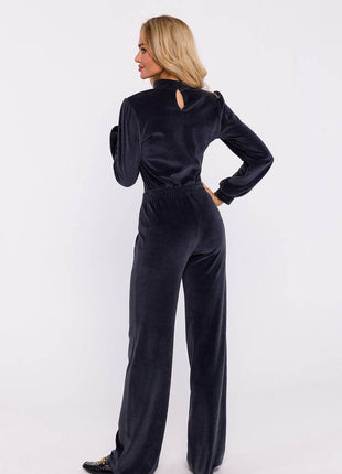 Wide-Leg Cotton Pants with Front Stitching and Elastic Waist - MimiStylez