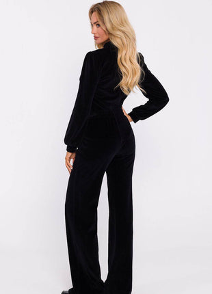 Wide-Leg Cotton Pants with Front Stitching and Elastic Waist - MimiStylez