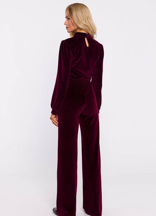 Wide-Leg Cotton Pants with Front Stitching and Elastic Waist - MimiStylez