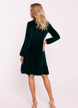 Cotton Midi Dress with Deep V-Neck, Puff Sleeves & Ruffle Hem - MimiStylez
