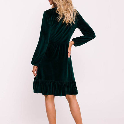 Cotton Midi Dress with Deep V-Neck, Puff Sleeves & Ruffle Hem - MimiStylez