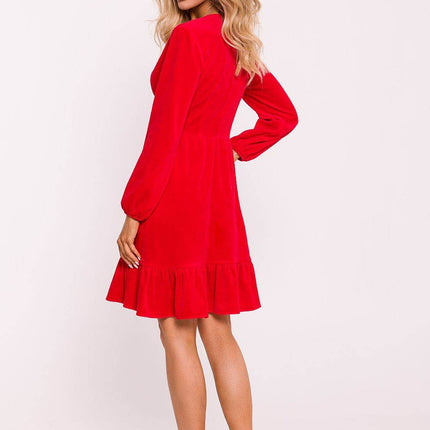 Cotton Midi Dress with Deep V-Neck, Puff Sleeves & Ruffle Hem - MimiStylez