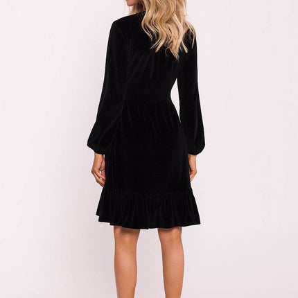 Cotton Midi Dress with Deep V-Neck, Puff Sleeves & Ruffle Hem - MimiStylez