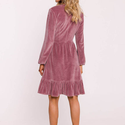 Cotton Midi Dress with Deep V-Neck, Puff Sleeves & Ruffle Hem - MimiStylez