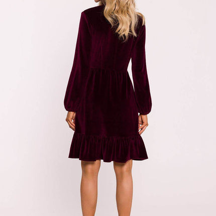 Cotton Midi Dress with Deep V-Neck, Puff Sleeves & Ruffle Hem - MimiStylez