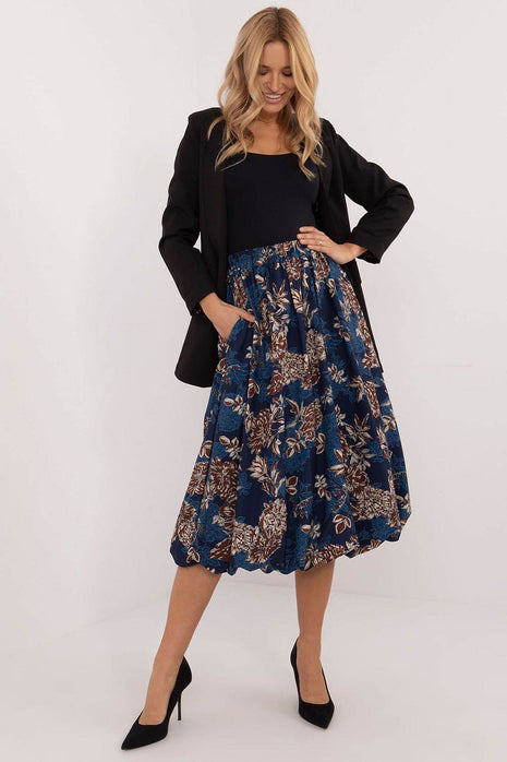 Floral Bomber Midi Skirt with Elastic Waist and Hidden Pockets - MimiStylez