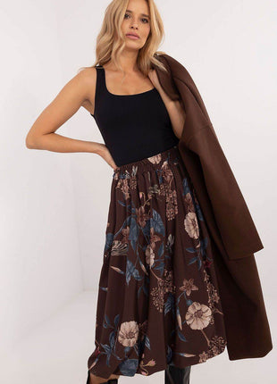 Floral Bomber Midi Skirt with Elastic Waist and Hidden Pockets - MimiStylez