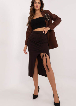Ribbed Pencil Midi Skirt with Front Slit - MimiStylez