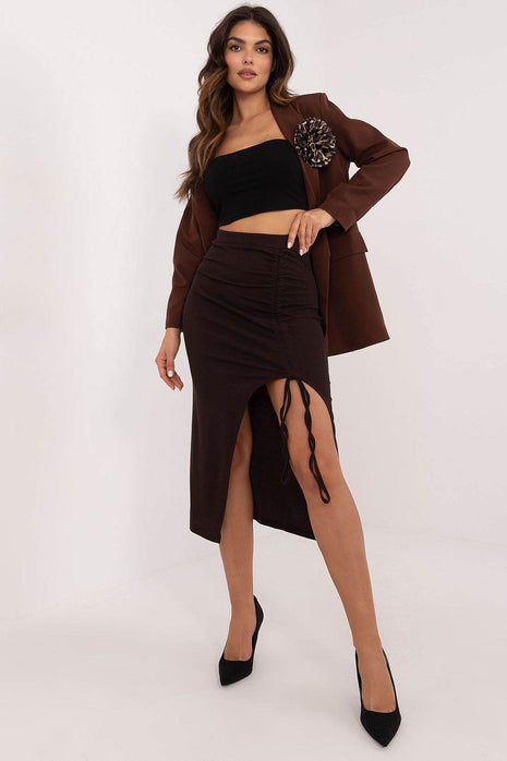 Ribbed Pencil Midi Skirt with Front Slit - MimiStylez
