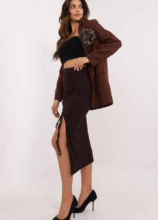 Ribbed Pencil Midi Skirt with Front Slit - MimiStylez