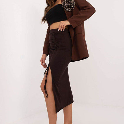 Ribbed Pencil Midi Skirt with Front Slit - MimiStylez