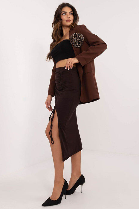 Ribbed Pencil Midi Skirt with Front Slit - MimiStylez