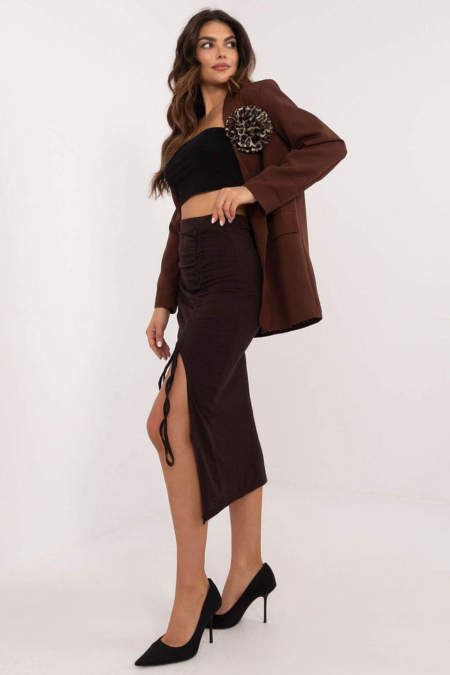 Ribbed Pencil Midi Skirt with Front Slit - MimiStylez